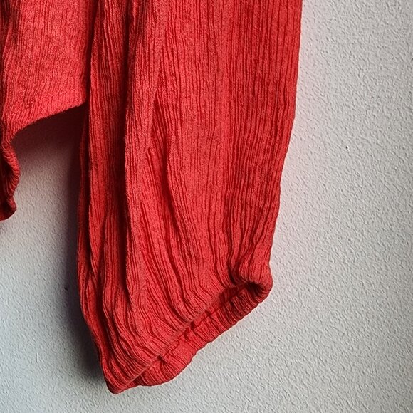 Free People Bright Red/Orange V-Neck Crossover Blouse Size Medium - Picture 12 of 16